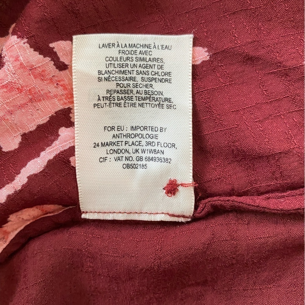 Anthropologie Maeve Soana Swing Tank Burgundy & Pink Flowy Boho Style Size 12 - Picture 6 of 6